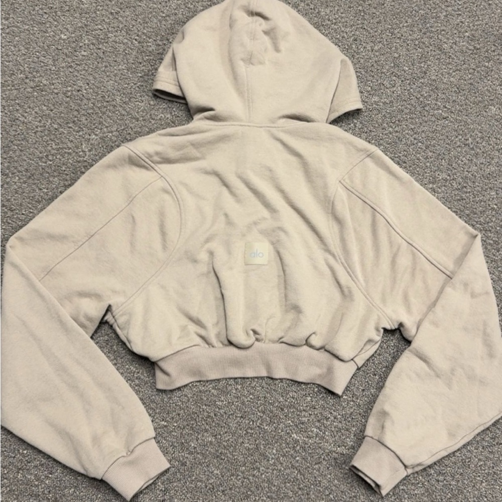 Alo Yoga Sweet Escape Zip Up Hoodie in Gravel - Picture 3 of 6